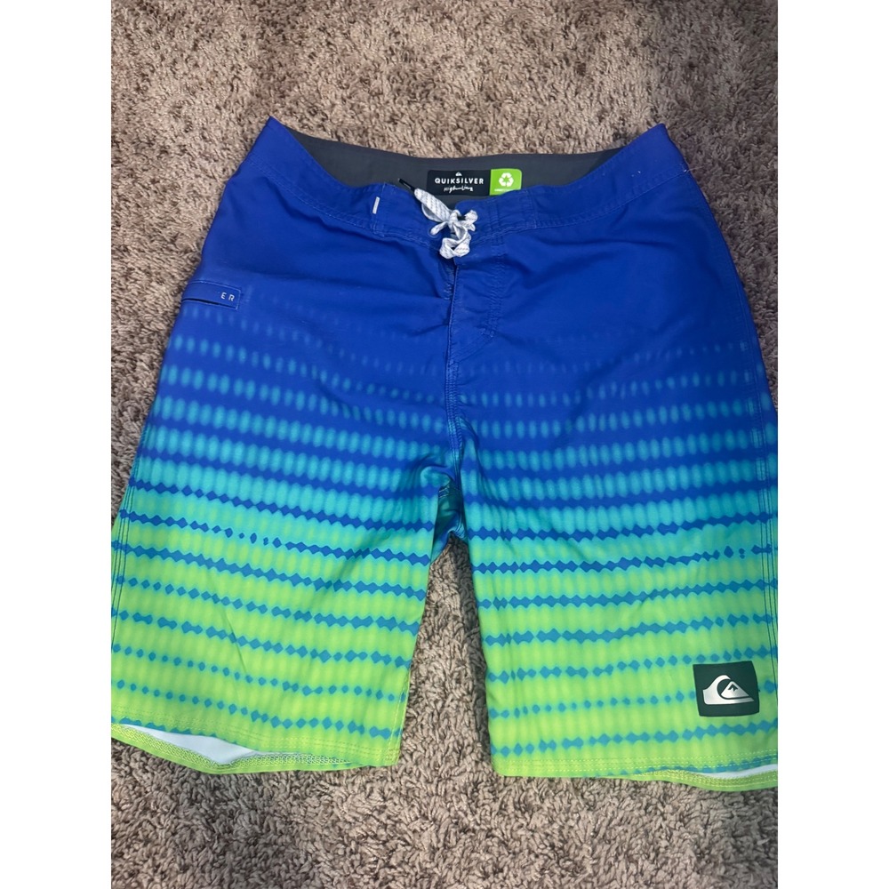 Quiksilver Highline Board Shorts Men's Size 28 Blue Green 4 Way Stretch Surf‎